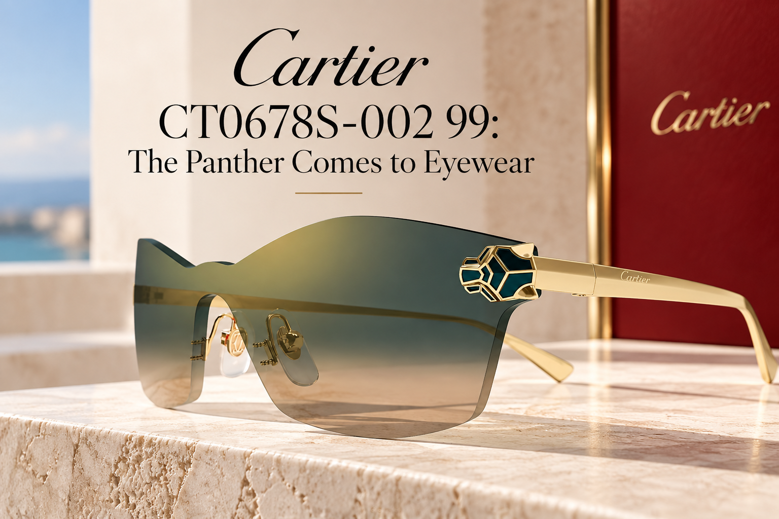 Cartier CT0678S-002 99 Gold Shield Sunglasses | Lexor Miami