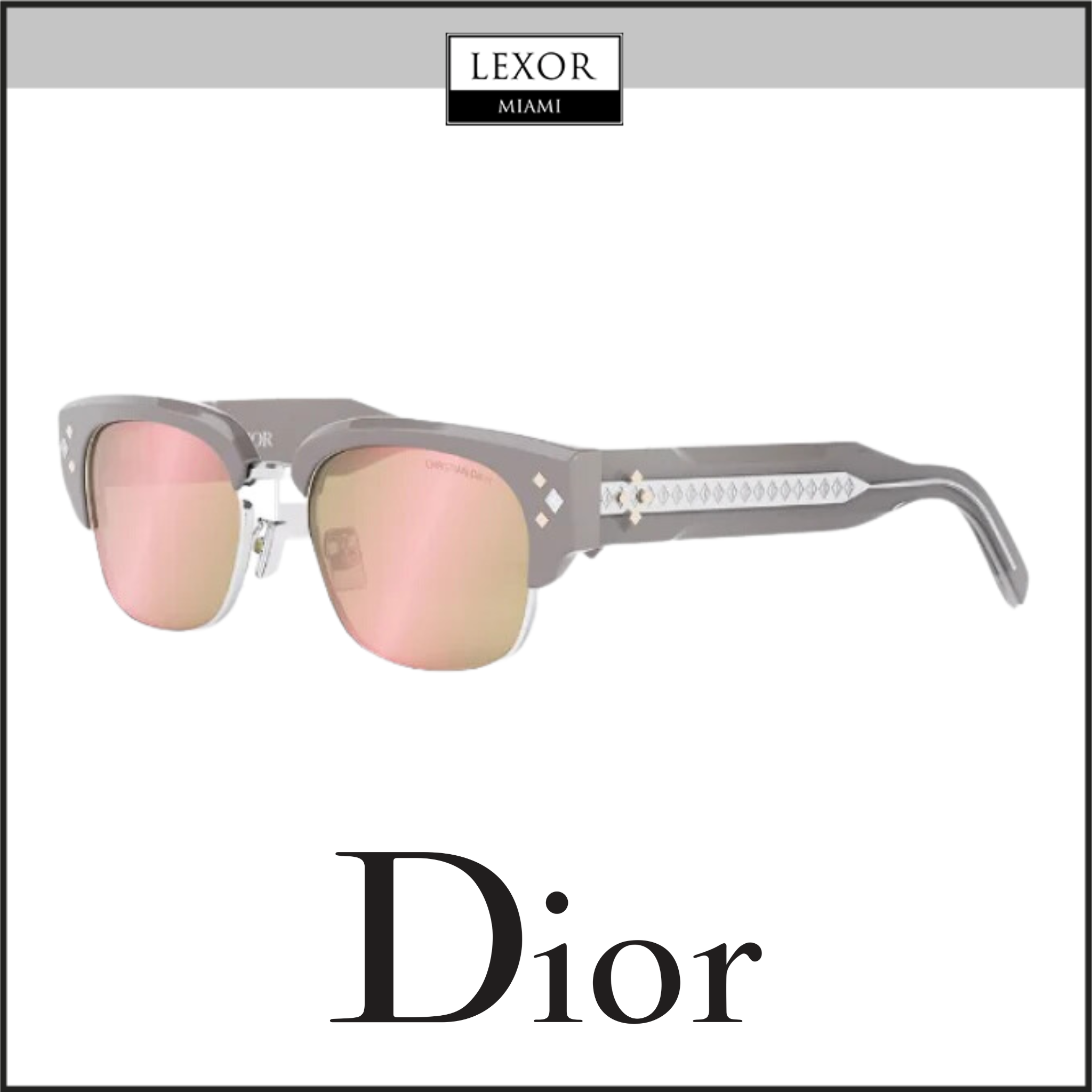 Dior Diamond of The Maison 55mm Browline Sunglasses in Beige/Other /Brown Mirror
