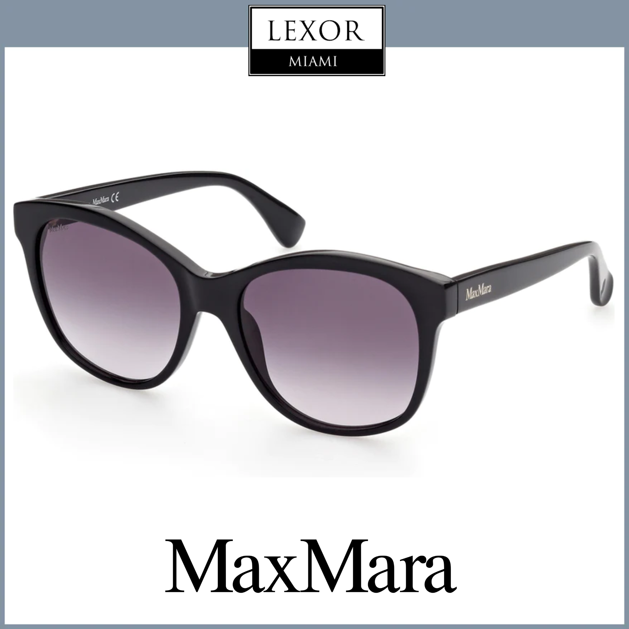 MAX MARA MM0007-01B-56 Sunglasses Size 56mm 140mm 18 black shiny SUNGLASSES MAX MARA LOGO1 MM0007 01B Black Square Plastic Sunglasses  main image 2