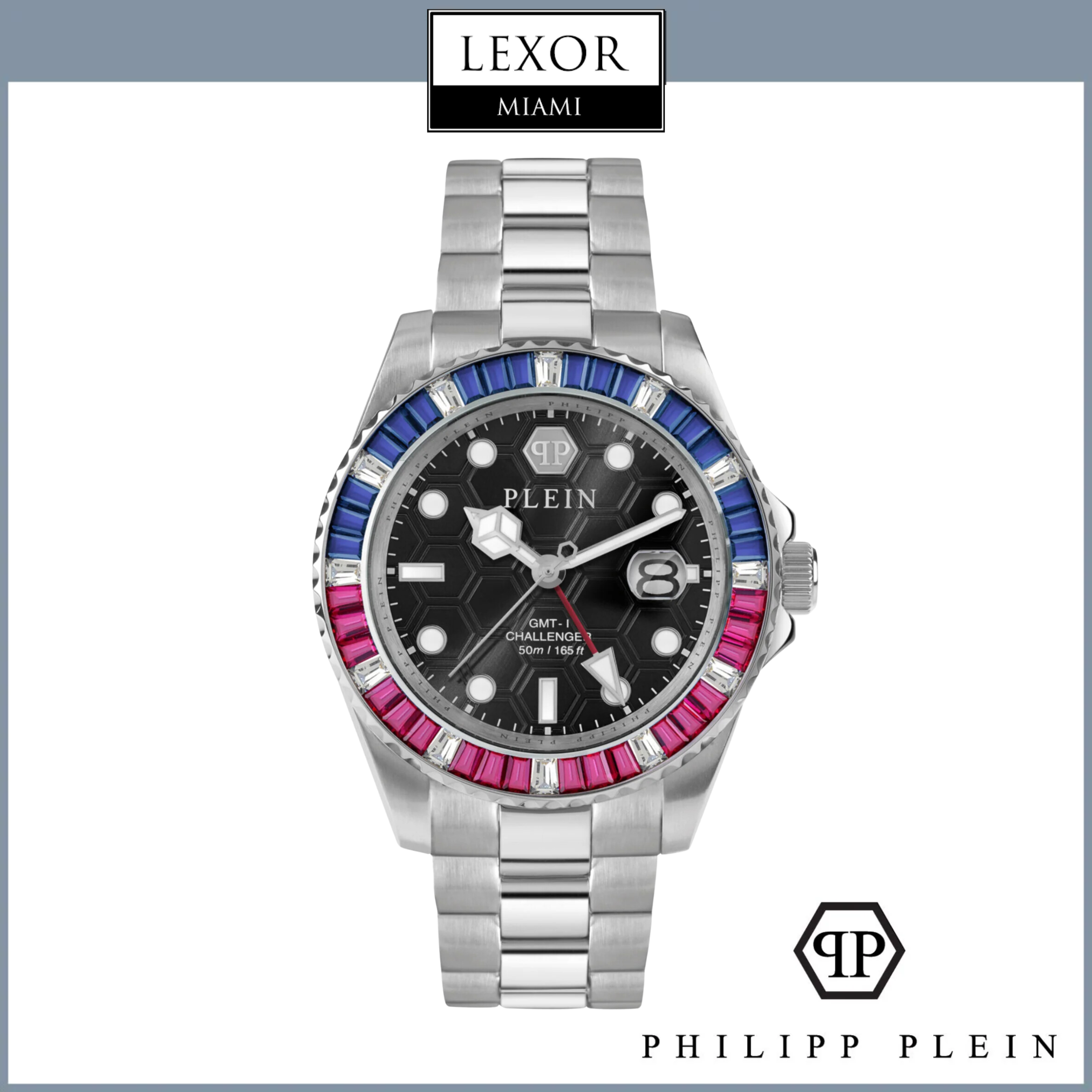PHILIPP PLEIN【和柄】 PHILIPP PLEIN GMT-I Challenger Baguettes Bracelet Watch PWPZA0124