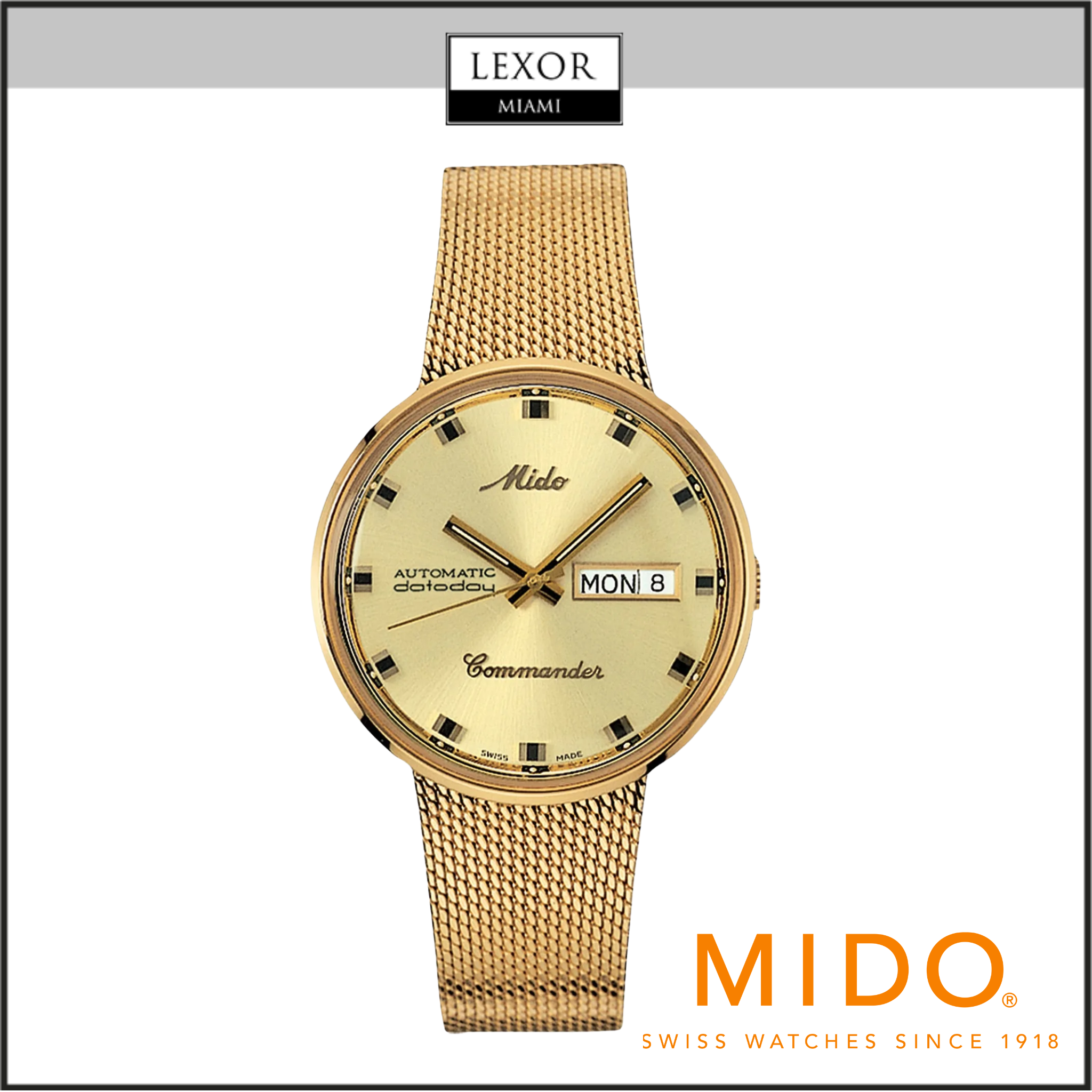 Mido M842932213 SERIAL NUMBER 4DND2E14T Commander Automatic Mesh Strap Lexor Miami