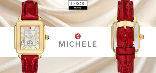 Michele Deco Sport Mid Gold-Plated Ruby Red Leather Watch MWW06H000005: Luxury, Style, and Personalized Shopping at Lexor Miami
