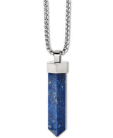 Bulova J96N006 Faceted Lapis Pendant Necklace in Stainless Steel; 26" + 2" Extender Men Jewelry