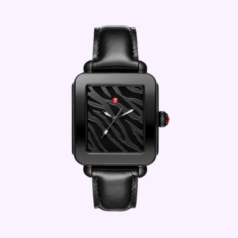 Michele MWW06K000050 Deco Sport Noir Preto Couro Pulseira Relógios Unissex