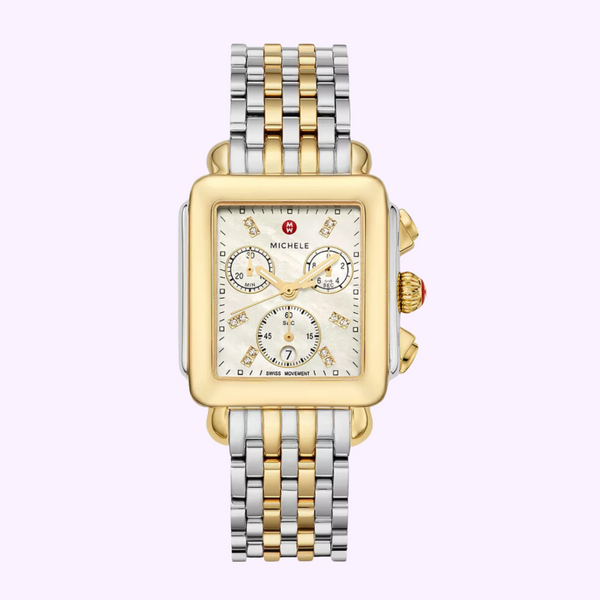 Reloj para mujer Michele MWW06A000779 con correa de acero inoxidable en dos tonos y diamantes decorativos