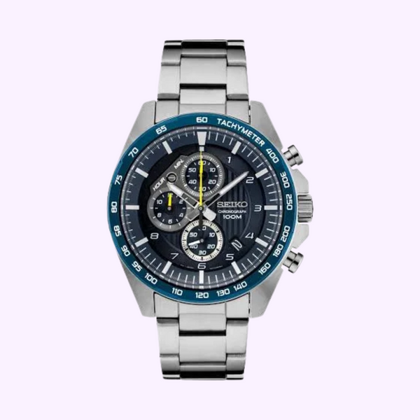 Seiko SSB321 Essentials SS Cronógrafo Mostrador Azul Relógios Masculinos