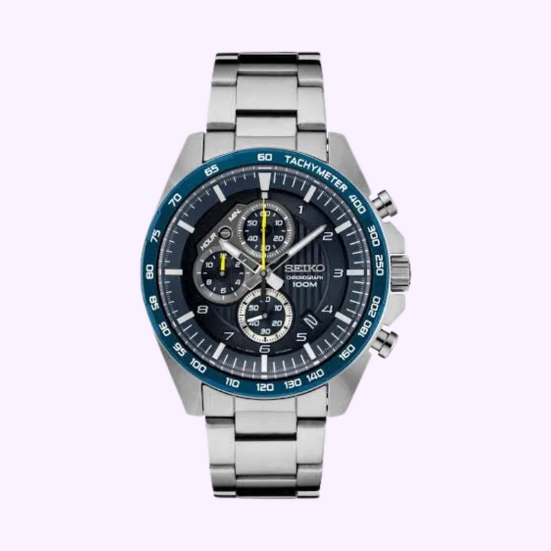 Seiko SSB321 Essentials SS Cronógrafo Mostrador Azul Relógios Masculinos