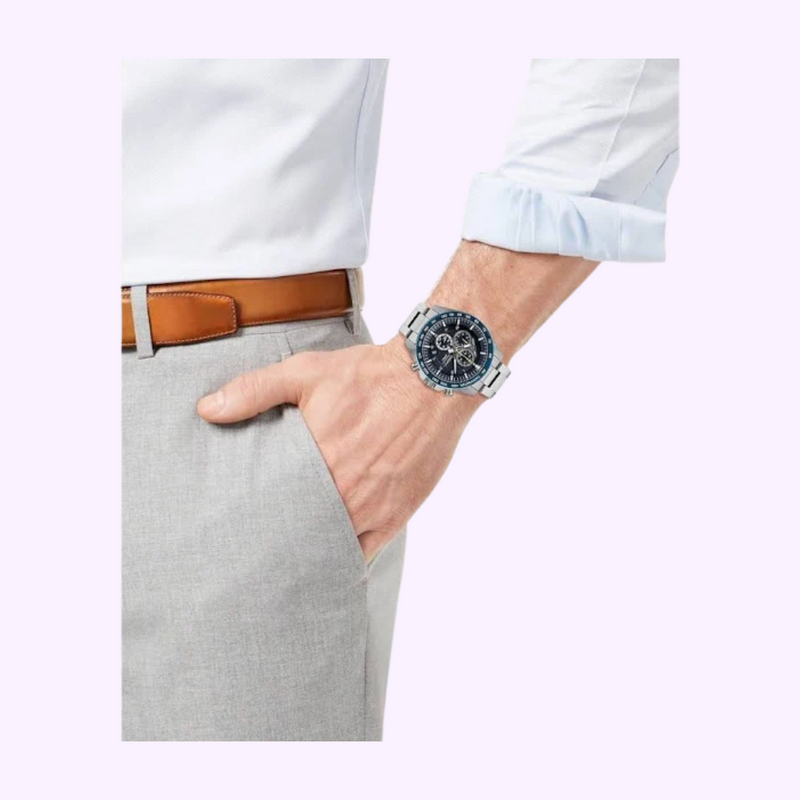 Seiko SSB321 Essentials SS Cronógrafo Mostrador Azul Relógios Masculinos