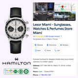 A screenshot of a phone displaying the Hamilton Watches American Classic Intra-Matic Auto Chrono 40 mm H38416711, featuring its signature panda dial and precise automatic movement.