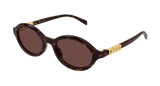 Gucci Sunglasses GG2153S 002 51 feature tortoiseshell round frames, dark brown lenses, gold accents, and the iconic logo on the arms—luxury eyewear by Gucci Sunglasses—shown on a white background.