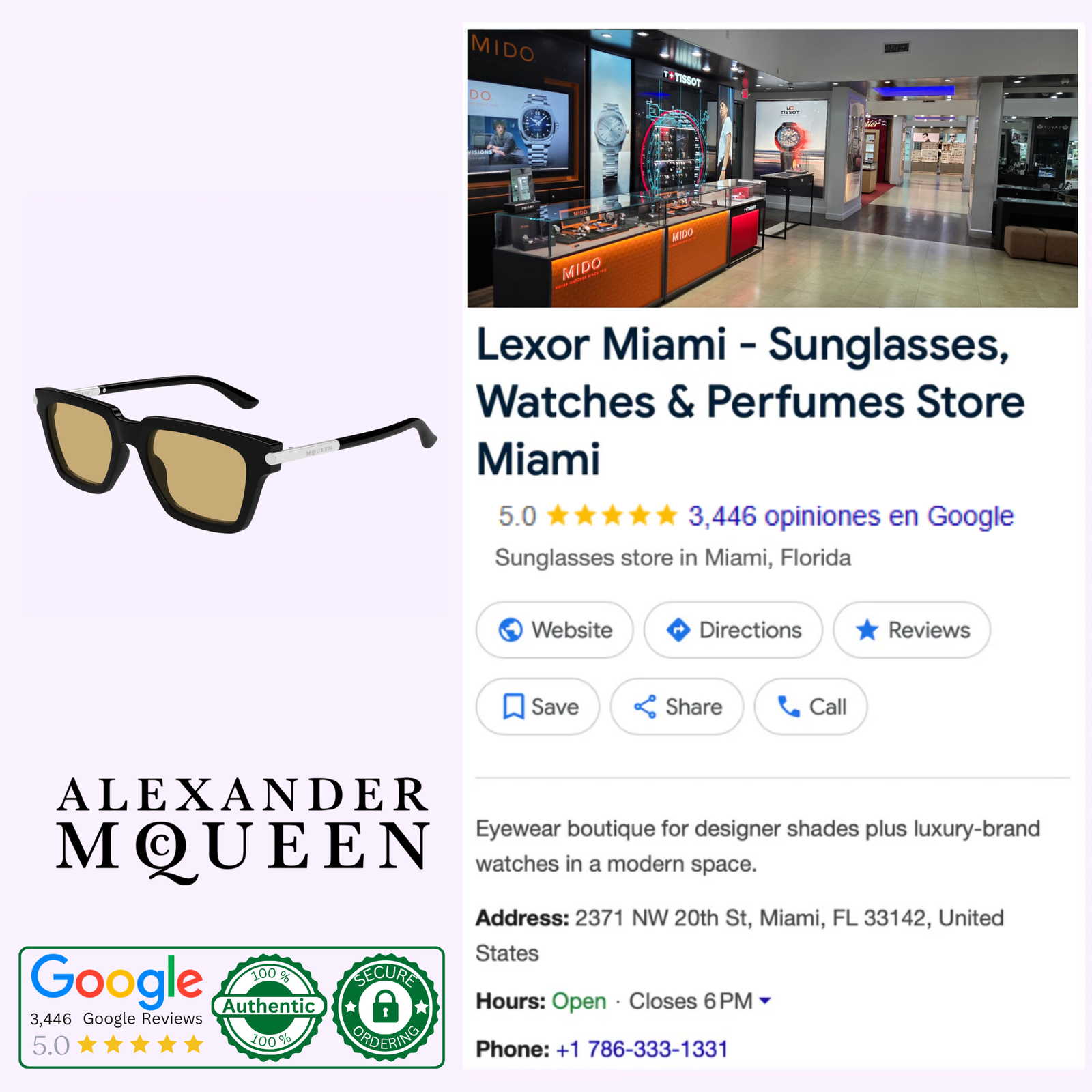Alexander McQueen AM0519S-003 52 Sunglasses | Lexor Miami