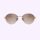Round Balmain BRIGADE - I BPS-110C-52 sunglasses featuring a gold frame and brown gradient lenses.