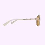 Side profile of round Balmain BRIGADE - I BPS-110C-52 Unisex Sunglasses featuring a gold mesh side shield and white temple arms.