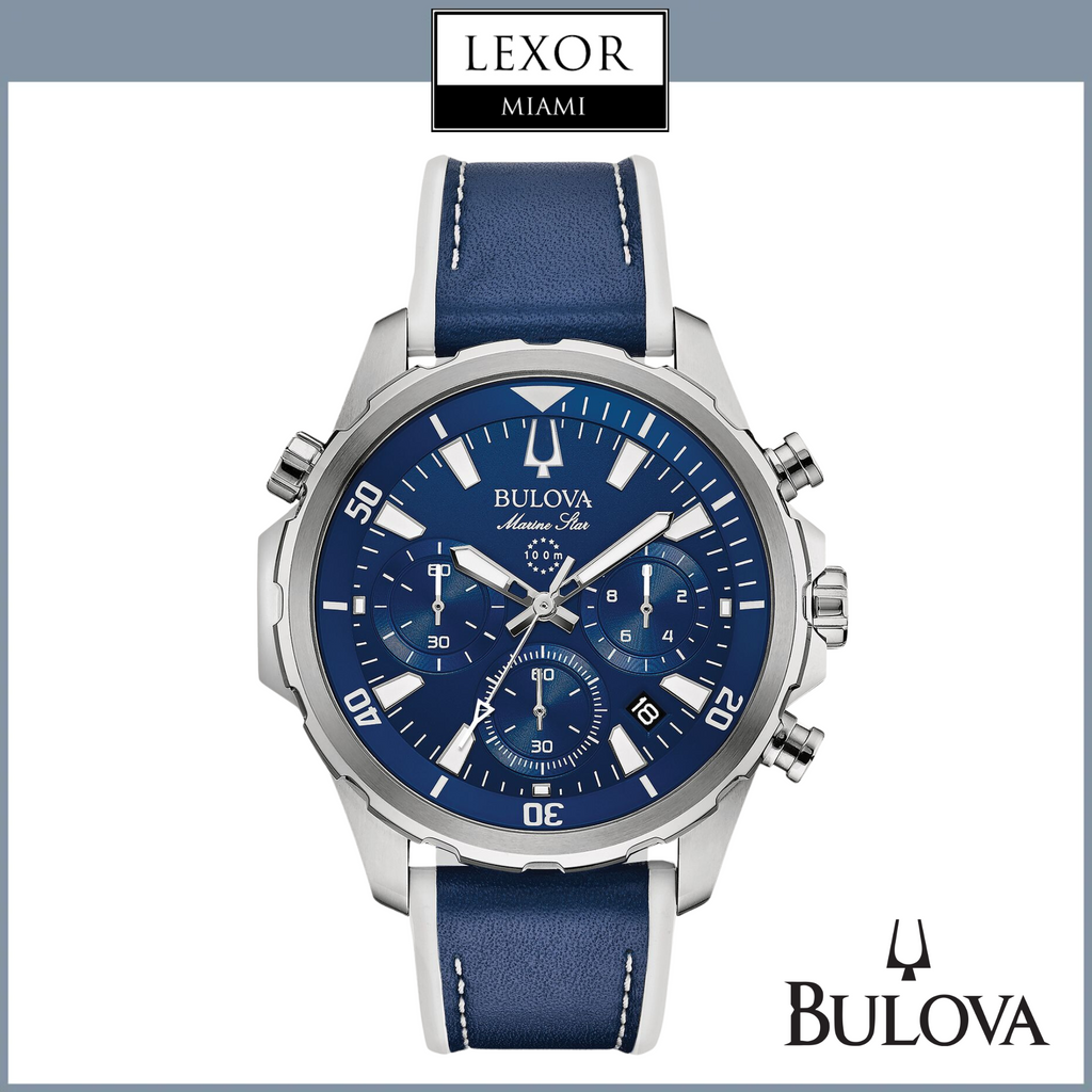 Bulova 96B287 Marine Star Blue Leather Strap Men Watches Lexor Miami