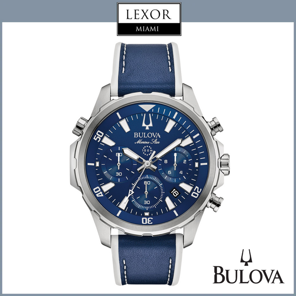 Bulova 96B287 Marine Star Blue Leather Strap Men Watches
