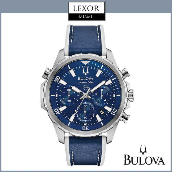 Bulova 96B287 Marine Star Blue Leather Strap Men Watches Lexor Miami