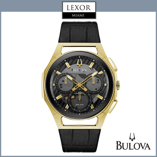 Reloj cronógrafo Bulova 97A143 Curv Progressive Sport con correa de piel negra de 44 mm para hombre