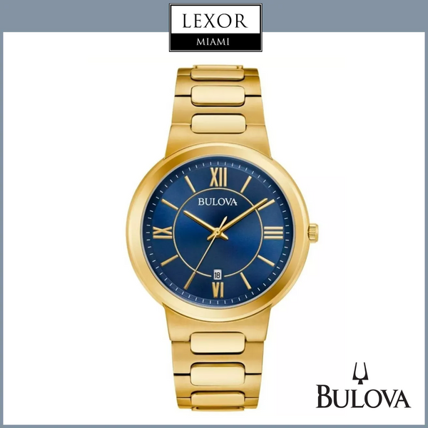 Bulova 97B199 Gold Tone Stainless Steel Casual Blue Dial Dress Men Watches