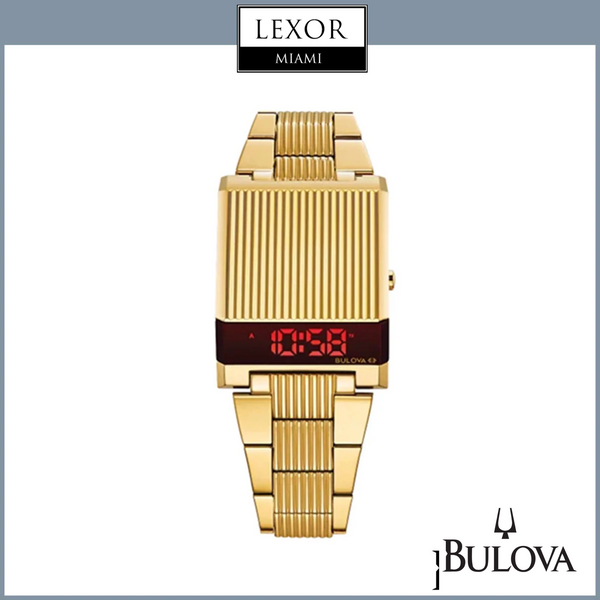 Reloj para hombre Bulova 97C1110 Digital Archive Computron con correa de acero inoxidable dorado