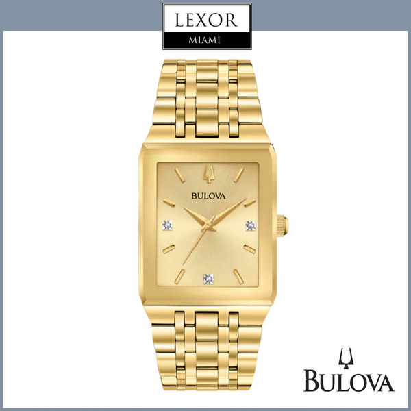 Reloj unisex Bulova 97D120 Quadra Diamond con correa de acero inoxidable dorado