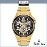 Bulova 98A178 Maquina Automático Ouro Aço Inoxidável Pulseira Relógios Masculinos