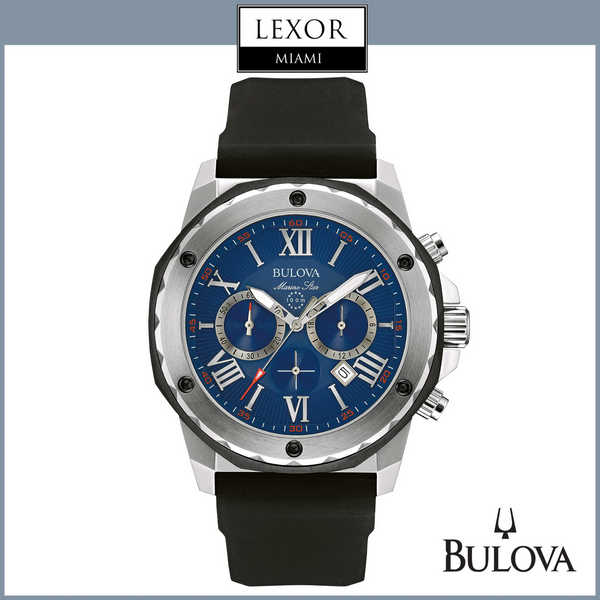 Bulova 98B258 Marine Star - Reloj cronógrafo para hombre con esfera azul y correa de silicona negra