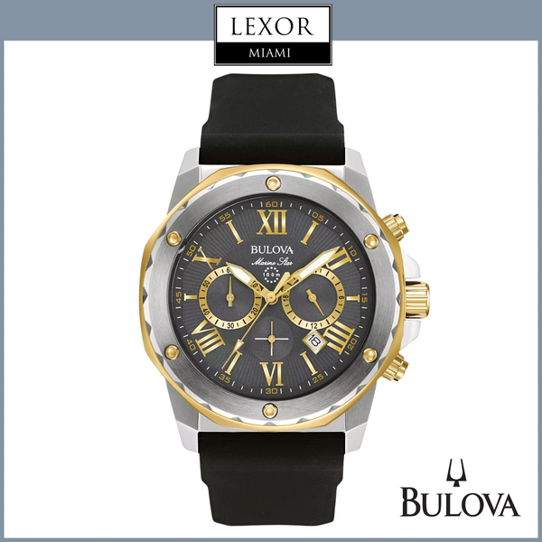 Bulova 98B277 Marine Star Chronograph Preto Silicone Strap Relógios Masculinos