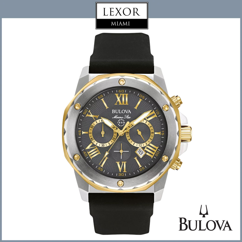 Reloj cronógrafo Bulova 98B277 Marine Star con correa de silicona negra para hombre