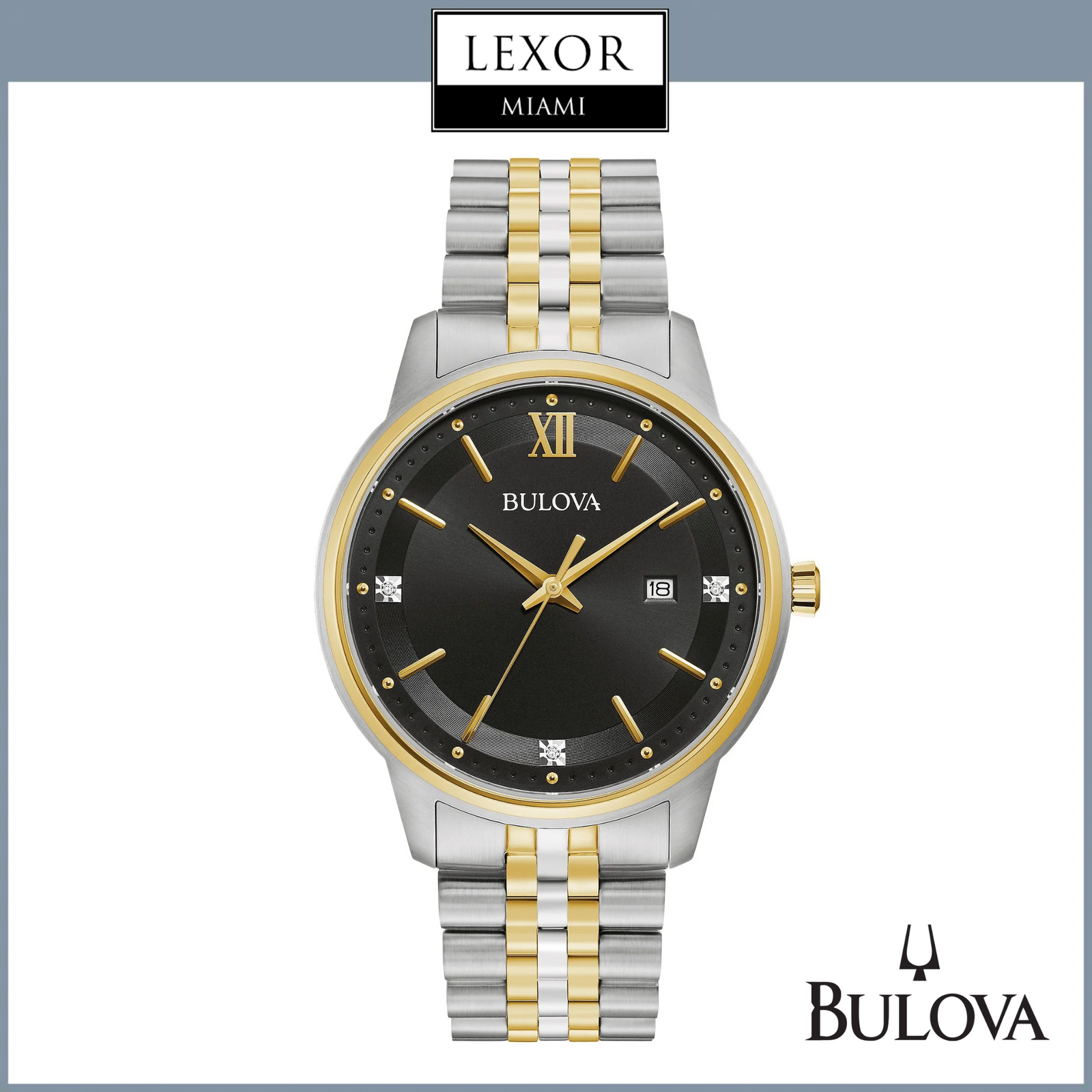 Bulova 98D160 Diamond 2 Tone Stainless Steel Strap Men Watches 