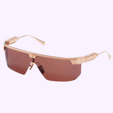 Balmain MAJOR BPS-147C-142 Unisex Sunglasses by Balmain Sunglasses feature a sleek, single brown-tinted shield lens and gold geometric temple details—modern titanium eyewear for standout style.