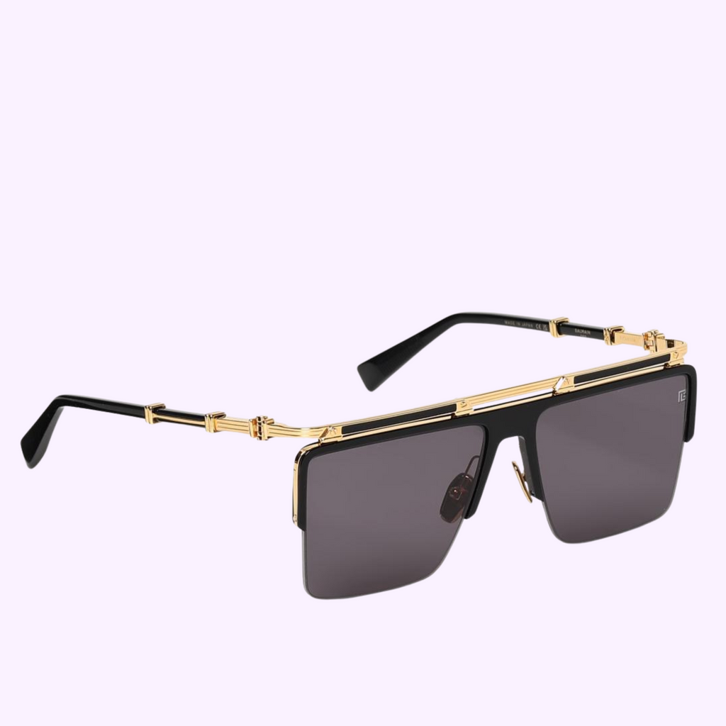 Balmain Triomphe BPS-168A-61 sunglasses angled view showing gold temple and black tip