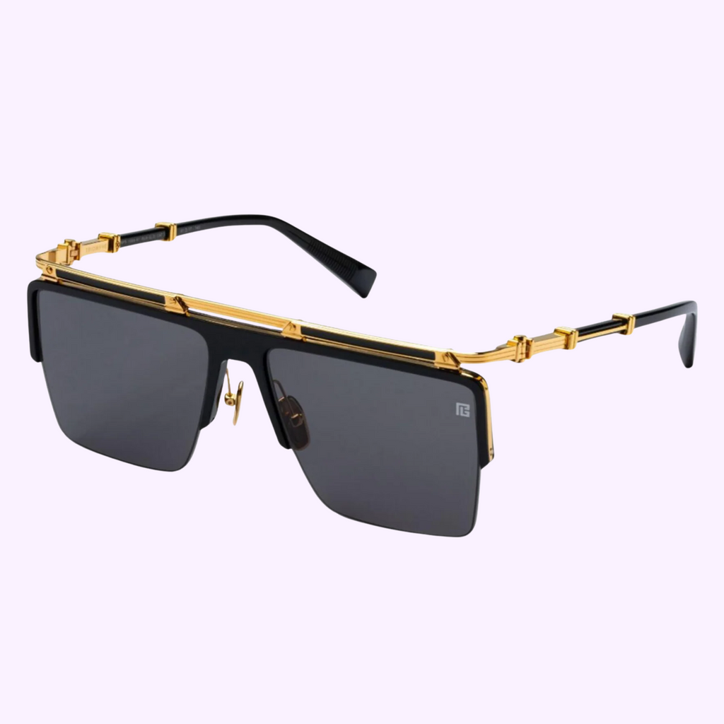 Balmain Triomphe BPS-168A-61 unisex sunglasses with gold frame and dark rectangular lenses