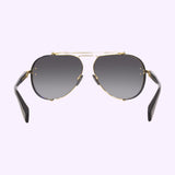 Premium Balmain Captaine BPS-125A-62 unisex sunglasses with gold frame, black arms, and dark gradient lenses.