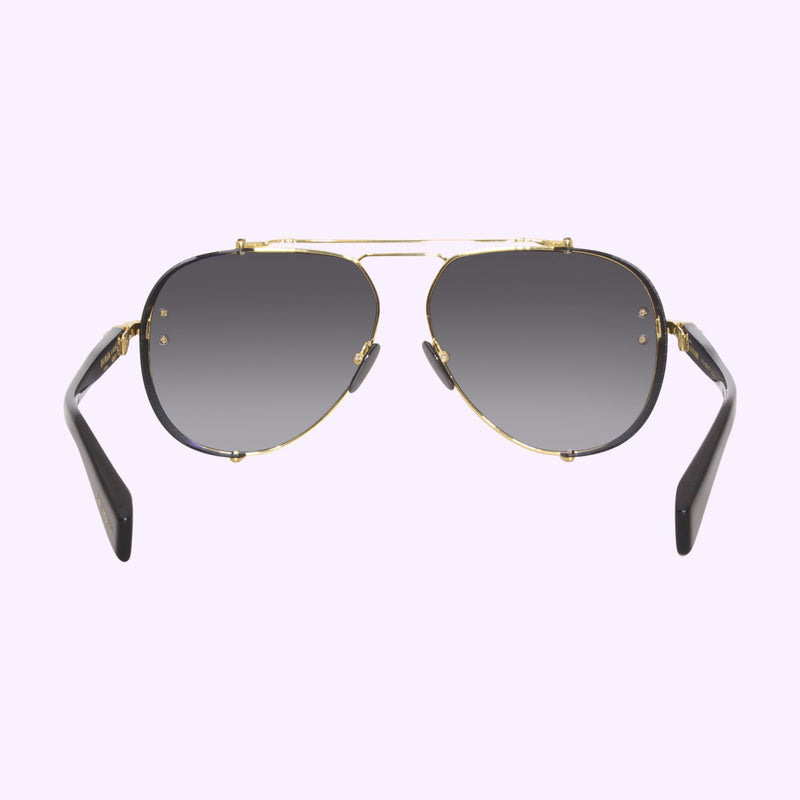 Premium Balmain Captaine BPS-125A-62 unisex sunglasses with gold frame, black arms, and dark gradient lenses