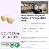 Sure! Here’s a rewritten version of your sentence using the provided product data: Collage showcasing handcrafted Italian eyewear, featuring the Bottega Veneta BV1149S-002 58 Sunglass UNISEX METAL, a store photo, Lexor Miami’s Google listing, and star ratings. Includes Google Reviews and authenticity logos. Store details and contact information are displayed on the right.