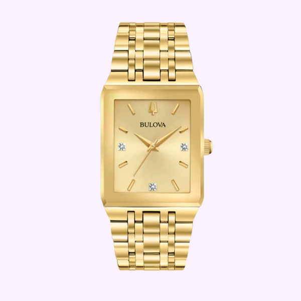 Reloj unisex Bulova 97D120 Quadra Diamond con correa de acero inoxidable dorado