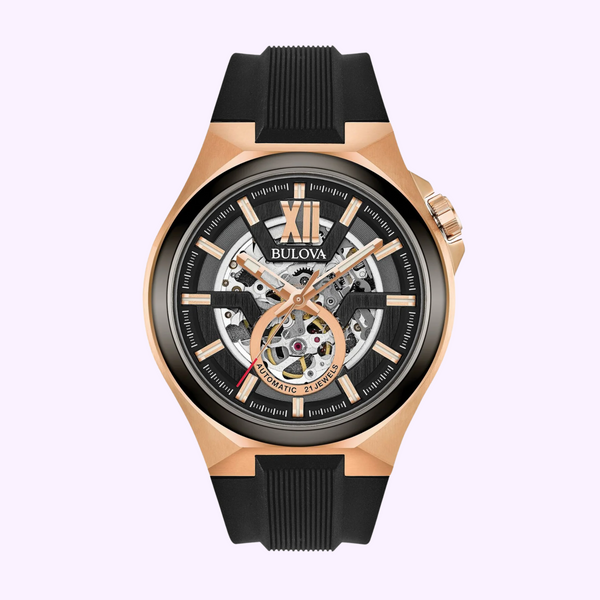 Bulova 98A177 Maquina Automatic Black Silicone Strap Relógios Masculinos