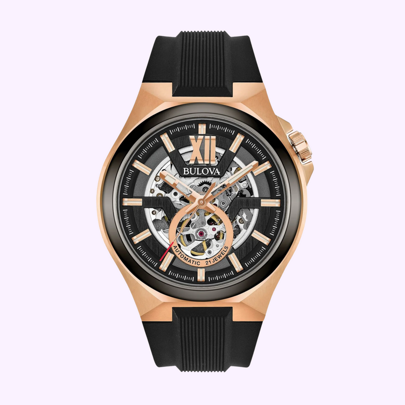 Bulova 98A177 Maquina Automatic Black Silicone Strap Men Watches