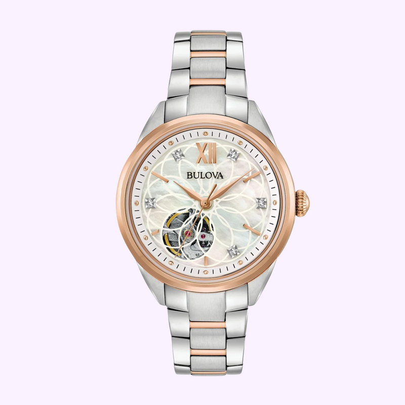 Bulova 98P170 Sutton Automático 2 Tons Aço Inoxidável Pulseira Relógios Femininos