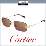 Cartier CT0271S 004 Unisex Sunglasses with gold frames and brown lenses are shown on a white background. The image features LEXOR MIAMI at the top and the red Cartier logo at the bottom, highlighting this authorized Cartier sunglasses dealer.