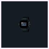 A CASIO RING WATCH CRW001-1 from G-Shock Watches, featuring a black rectangular face and displaying the time 10:59:58, is centered against a dark background with a light-colored border.