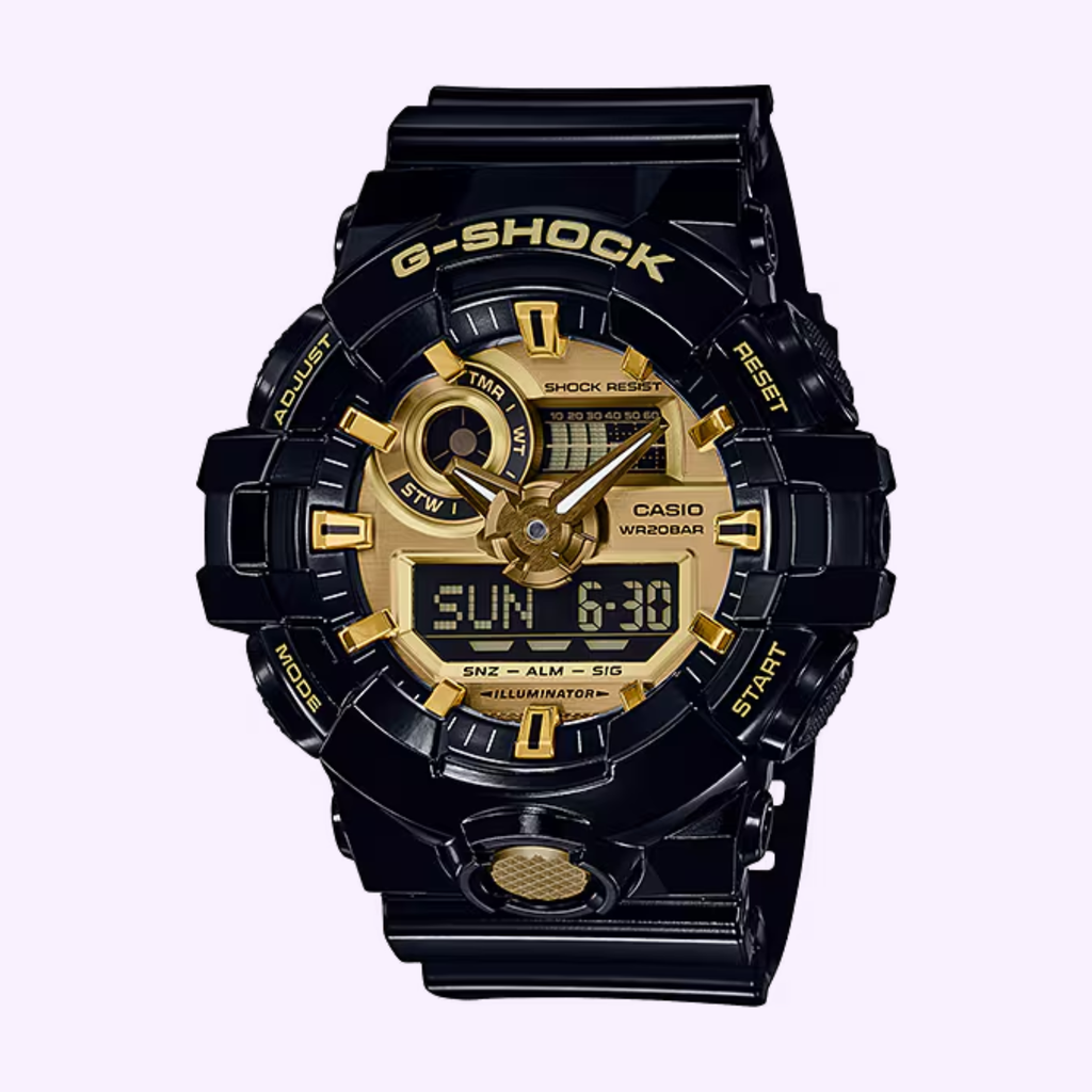 CASIO Gショック ゴールド/ブラック CASIO G-Shock Watch ANALOG-DIGITAL GA710GB-1A – Lexor Miami