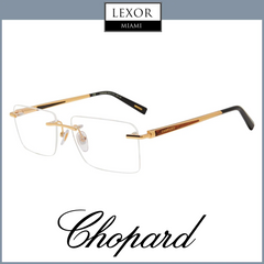 The Chopard VCHD20 0300 56 Unisex Optical Frame, a pair of rimless square glasses with gold and black arms, is shown on a white background with the Lexor Miami logo above and Chopard Sunglasses logo below.