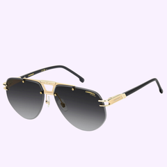 Carrera Sunglasses CA 1087/S/US RHL GOLD: gold metal aviator frames, black arms, and dark gradient lenses. Shown on a light purple background—ideal for that Miami vibe.