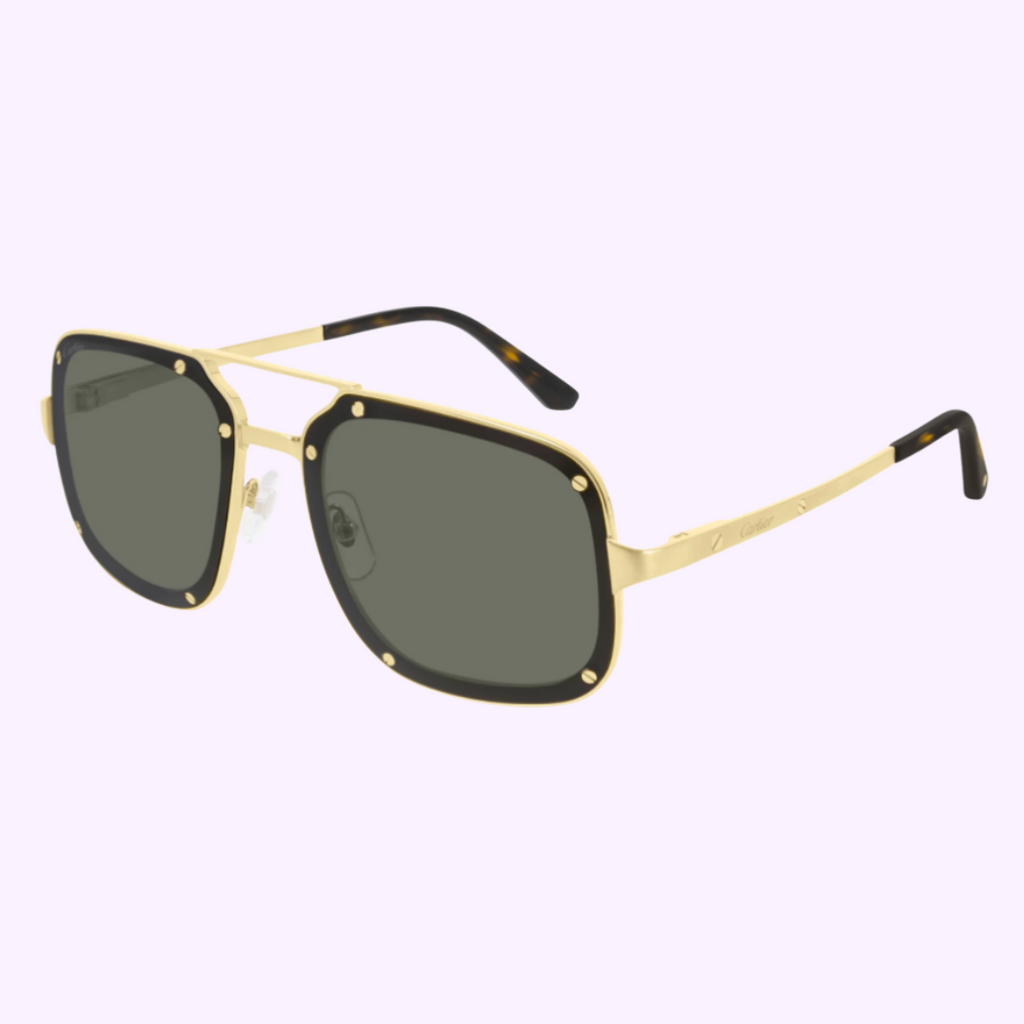 Cartier CT0194S 002 58 Santos-inspired unisex sunglasses with gold titanium frame and black trim
