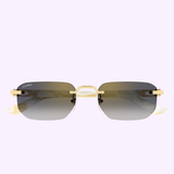 Cartier Sunglasses CT0622S-004 53, featuring gold metal frames and rectangular gradient-tinted lenses, are displayed against a pale lavender background—a striking statement piece from Cartier Sunglasses.