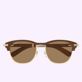 Cartier Sunglasses CT0656S-003 55 browline sunglasses with dark wood-grain frames, gold metal rims, and brown lenses.
