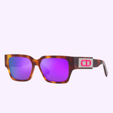 Christian Dior CD SU 26N7 55-15-140 Men Sunglasses by Dior feature tortoiseshell frames, purple-tinted lenses, and a silver and pink Dior logo on the arms. The image shows "LEXOR MIAMI" at the top and "Dior" at the bottom.