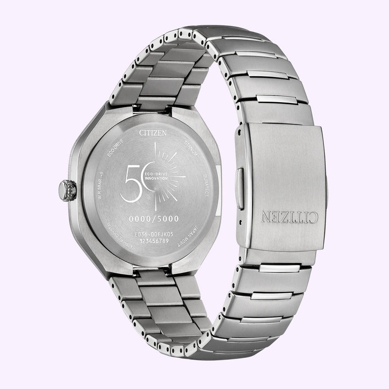 Citizen Eco-Drive Photon BJ6560-53W case profile, silver-tone Super Titanium