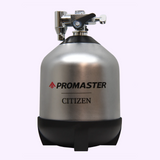 A silver-colored cylindrical Citizen Watches Promaster Dive BN0167-09W dive tank with a black base and metal valve, featuring the words PROMASTER and CITIZEN printed on the front.